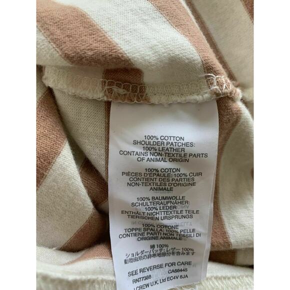 J. Crew White brown Striped Long Sleeve Suede Shoulder Tee XXS - Picture 5 of 8